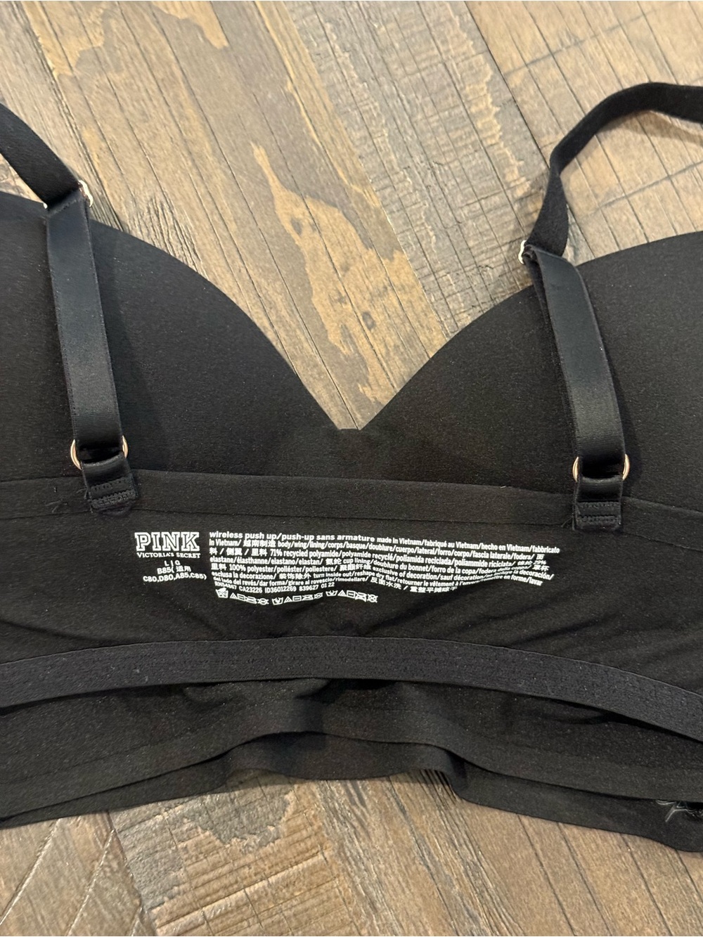 PINK Victoria’s Secret Black Wireless Push-Up Bralette Bra Molded Padding Large - Picture 4 of 11